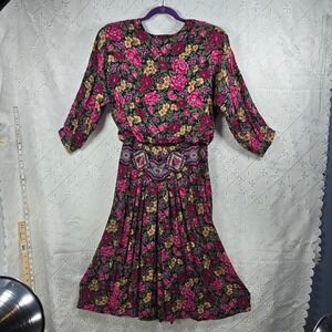 Vintage REO Originals Floral Secretary Dress‎ Union Made USA Multicolor Size 12